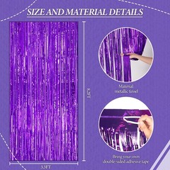 3 Pack Foil Fringe Backdrop – Purple Shiny Tinsel Curtains for Party Decorati…