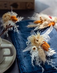 Mini Dried Flowert Set (Pack of 6) Small Bouquet, Pampas Small Bouquet, Orange