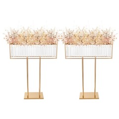 2pcs Crystal Flower Stand Rectangular Wedding Gold Centerpieces Stand 90*70cm