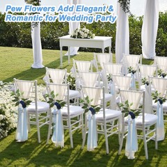 10Pcs Wedding Aisle Decorations Pew Flowers Chair Artificial Flowers Blue, White