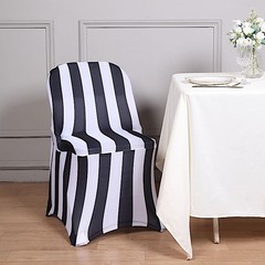 Black White Striped Fitted Premium Spandex Folding Chair Cover Party Decorations