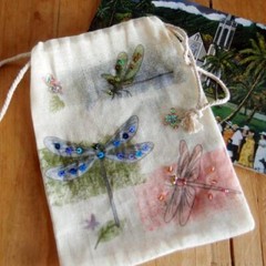 Beaded Embellished 5″ x 7″ Printed Reusable Gift Pouches Drawstring Cotton Bags