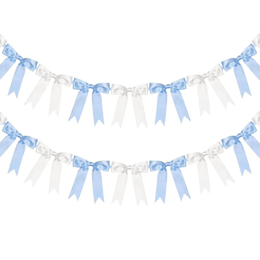 2 Pcs Blue and White Bow Garland Banner for Wedding