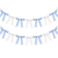 2 Pcs Blue and White Bow Garland Banner for Wedding