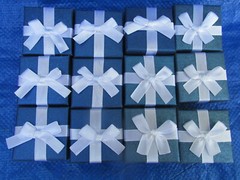 48 Blue Quality Satin Lined Gift Jewelry Boxes With White Ribbons 2″x2″x1 1/2″