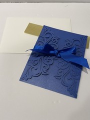 100PC Navy Blue Laser Cut Lace Invitation Pockets Envelope Bowknot Seal Wedding
