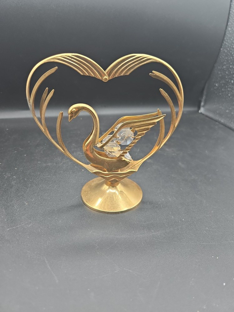BRASS HEART SHAPED WEDDING ANNIVERSARY CAKE TOPPER WITH SWAN