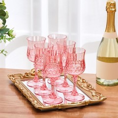 6 Pcs 7 oz Plastic Vintage Wine Glasses Reusable Colored Goblets Patterned Drink