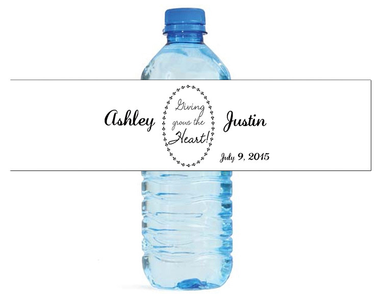 Giving Grows The Heart Quote Wedding Anniversary Water Bottle labels Engagement