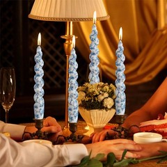 Gedengni Spiral Candle Sticks Printed Candlestick,Set of 4 Long 2D4T-BLUFLW