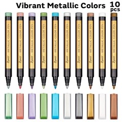 Metallic Marker Pens – Set of 10 Medium Point Metallic Markers 10 Bullet tip