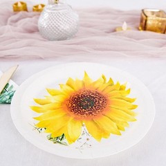 25 White 7″ Round Paper Plates with Sunflower Design – Disposable Tableware