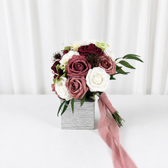 Burgundy Mauve Pink White Foam Rose Bridal Bouquet Boutonniere Wedding Set