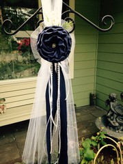 Navy Blue Pew Bows Chair Bows White Wedding Church Aisle decorations Arch decor