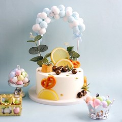 6″ x 11″ BLUE WHITE Cotton Balls Arch Cake Topper Wedding Party Home Decorations