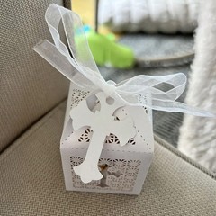 White 3 Laser Cut Cross Gift Boxes 5x5x7cm Wedding Favors Decor