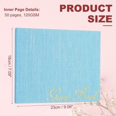 Light Blue Elegant Guestbook 9″x7″ PU Leather Wedding Guest Book for Events