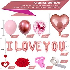 Valentines Day Balloons Kit, 101Pack Rose Gold Red Balloons with 200 Rose Pink