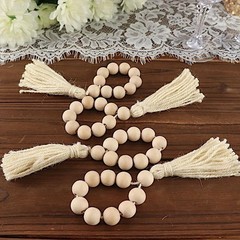 4 Cream Round Wood Bead Napkin Rings Tassels Wedding Party Events 7″,