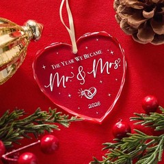 Chic Mr and Mrs Ornament – Heart-Shaped Keepsake for Bridal Showers & Weddings