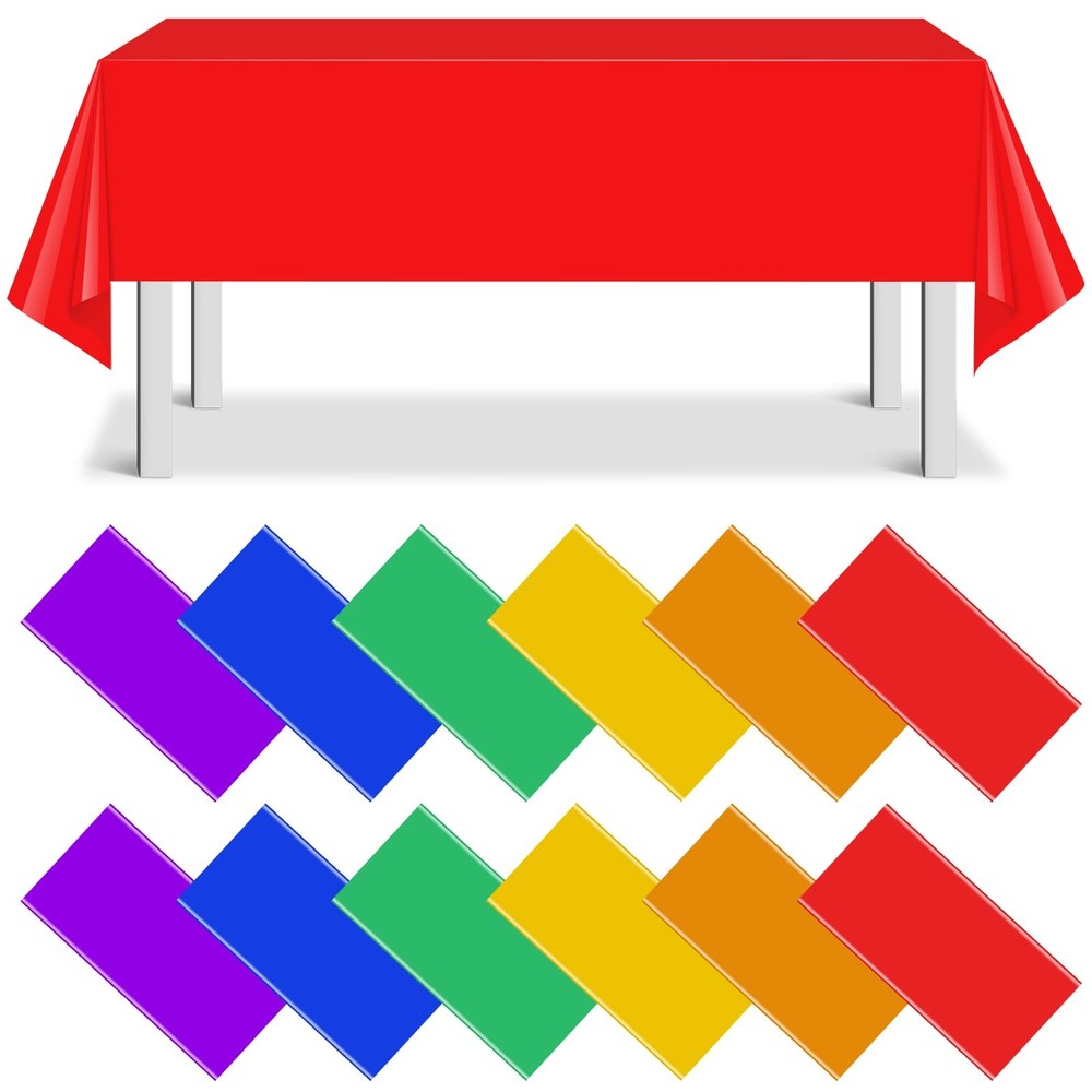 12 Pack Assorted Color Rectangle Plastic Tablecloth 12pcs, Rainbow