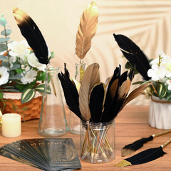 25 Sets Feather Pen Wedding Favors Bulk Bridal Shower Quill Ballpoint Pens Gold