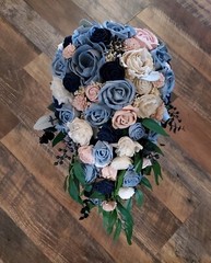 Dusty Blue Pink Sola Wood Cascade Bridal Bouquet Navy Blush Wedding Flowers
