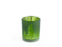 6x H&H Tealight Holder in Glass Green Forest Decoration 7×8 cm