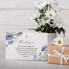 25 Pcs Funeral Thank You Cards with Envelopes, 4×6 In Watercolor Blue Flowe