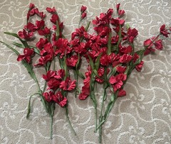 12 Gladiolus Artificial Faux Flowers Fake Red short Stems Free Ship Gently Used