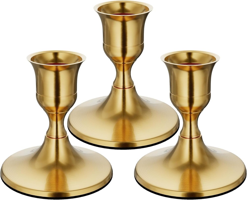 Brass Gold Taper Candle Holders Set of 3, Vintage Metal