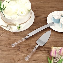 Silver Clear Knife and Server Crystal Handles Cake Serving Set Wedding Tableware