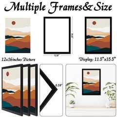 Black 12×16 Picture Frame Set of 3, High Transparent Frame for 12 By 16 Photo…