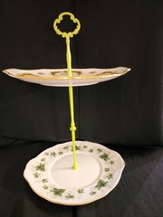 Mismatched 2 Tiered Serving Dessert Tray Stand Duchess Ivy & Queens Bone China