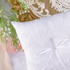 STAFUNI Wedding Ring Bearer Pillow, White Lace Pillow 8×8 inch,