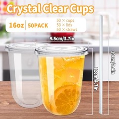 Pack Clear Plastic Cups with Lids and Straws,16 oz Disposable 50 16.0 ounces