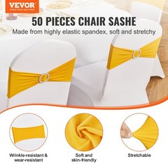 50pc Elastic Spandex Chair Sashes & Round Buckle Bands – Golden Yellow