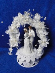 New Wilton Orchid Cascade Wedding Cake Top, white tux # 117-7333