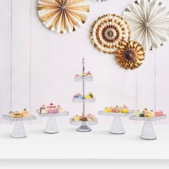 Dessert Plate Display Rack 5Pcs Cupcake Holder Tray Crystal Beads Cake Stand New