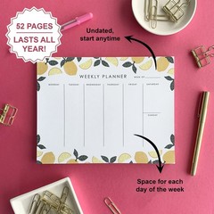 Weekly Planner Notepad – 9×7” inches, 52 tear off sheets – Undated Desk Pl