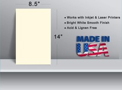 50 Sheets Legal Size (8 1/2 X 14 Inches) – 65lb Cover – Cream 50 Pack,