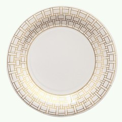 25 White 7″ Paper Plates Gold Basketweave Design Rim Party Events Home Tableware