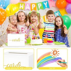 White and Gold Foil Card Box for Party Money Box for Birthday Shower 1 Pack