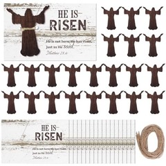 24 Sets Easter Religious Card He Is Risen Christian Greeting Card with Wooden