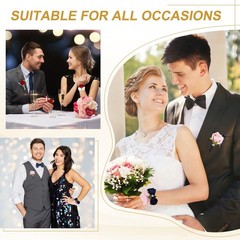 2Pcs Wrist Corsage Boutonnieres Set with White Ribbon, Light Pink