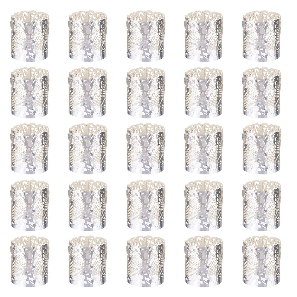 25Pcs Candle Wraps Decorate Tea Light Wrap Leaf Pattern, Reflective Silver