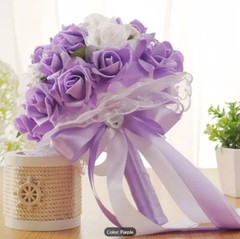 Lot 4 – Bridesmaid Bouquet Wedding Pearl Artificial Fake Flowers Purple Lavender