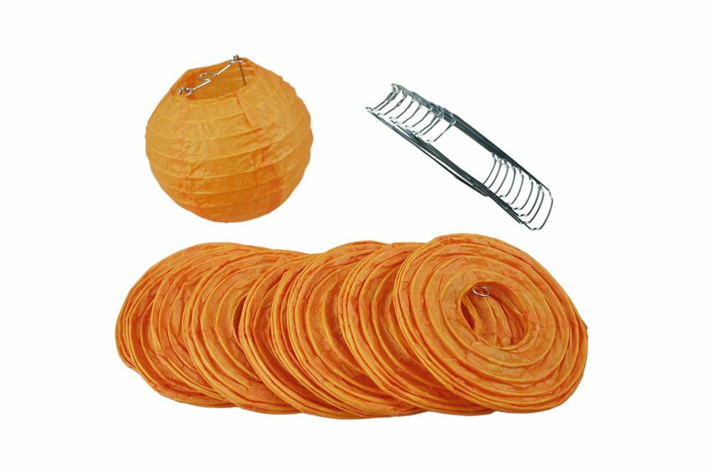 4″ Persimmon Orange Round Paper Lantern, Even Ribbing Decoration (10 Pack)