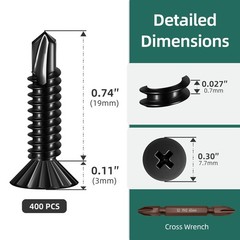 400Pcs #8 x 3/4″ Self Tapping Screws for Metal, Black 410 Stainless Steel Ser…