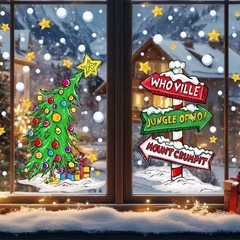 Vellibring Christmas Window Clings Decorations,Extra Large Reusable Decals Ru…